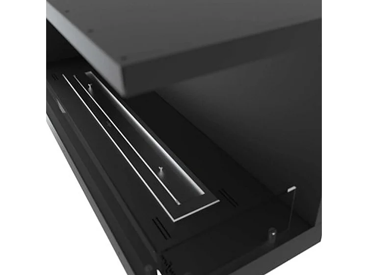 INSIDE 1100.2 - Cheminée bio d'angle encastrée avec vitre de protection, noir mat. Ouverture Droite - Brûleur Linéaire 80cm / Capacité 2L - 22