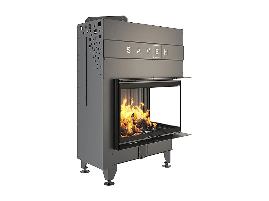 Cheminée d'angle Noir Insert Ouverture à droite Energy Up 75х50х47 (15,1 kW) ECO