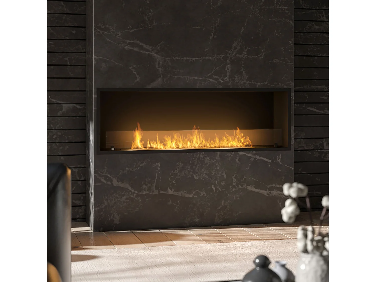 SLIM INSIDE BLACK - Cheminée encastrable au bioéthanol 150 cm