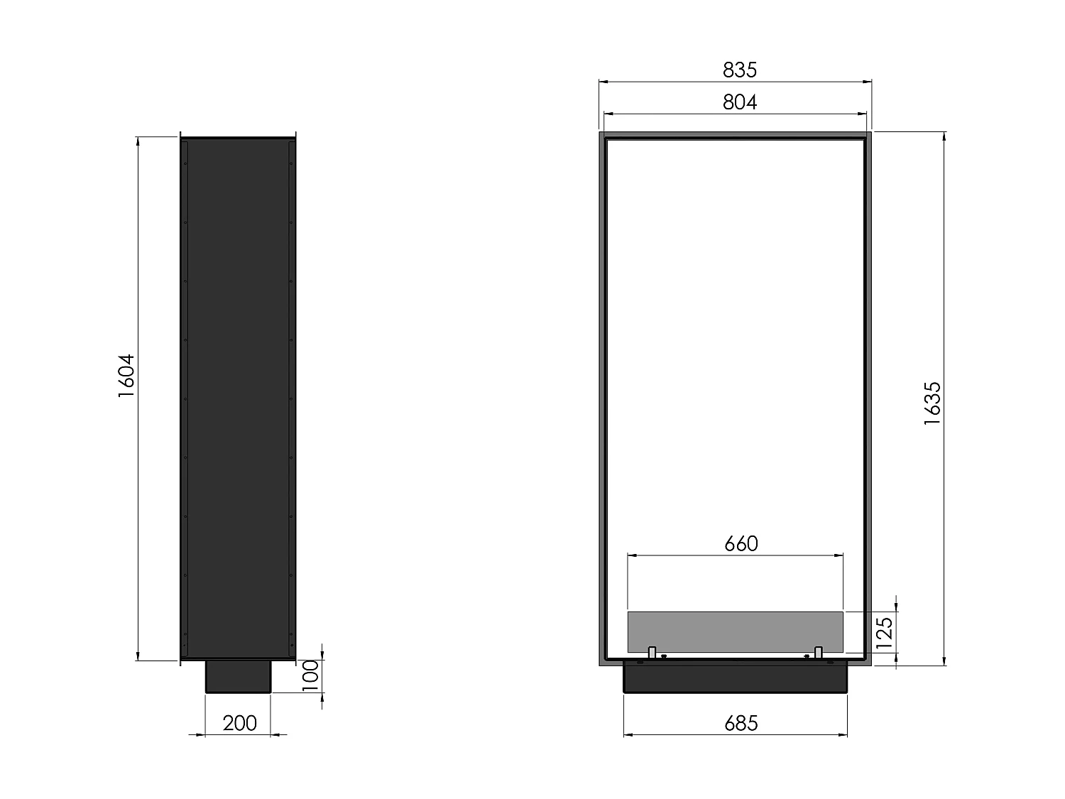 2SIDE SLIM - Biocheminée double face Cheminée verticale au bioéthanol encastrable 1600 mm