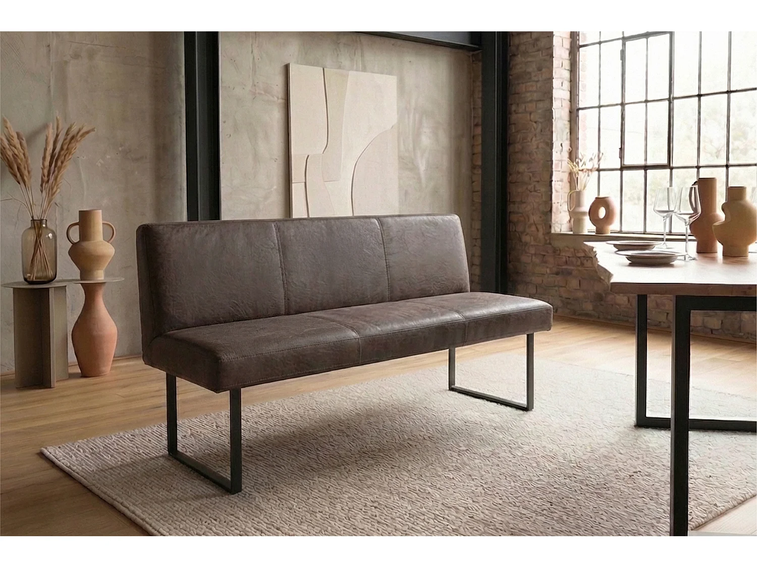 Banc rembourré - brun foncé cuir - ELEEN