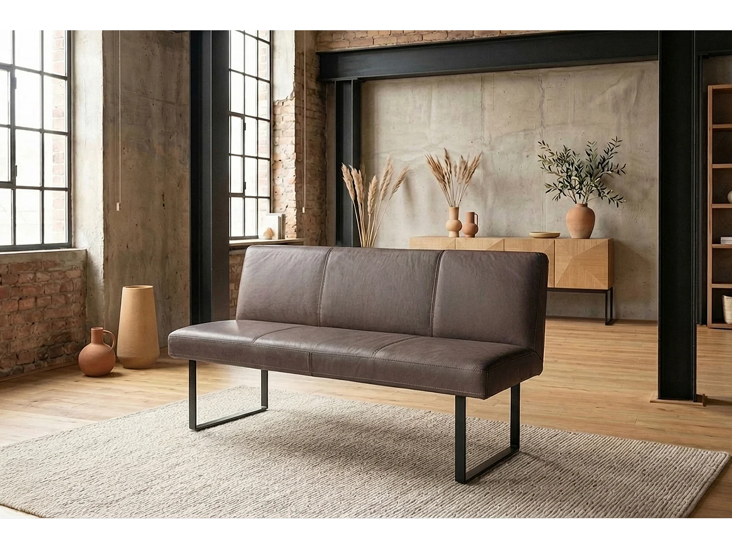 Banc rembourré - brun foncé cuir - ELEEN