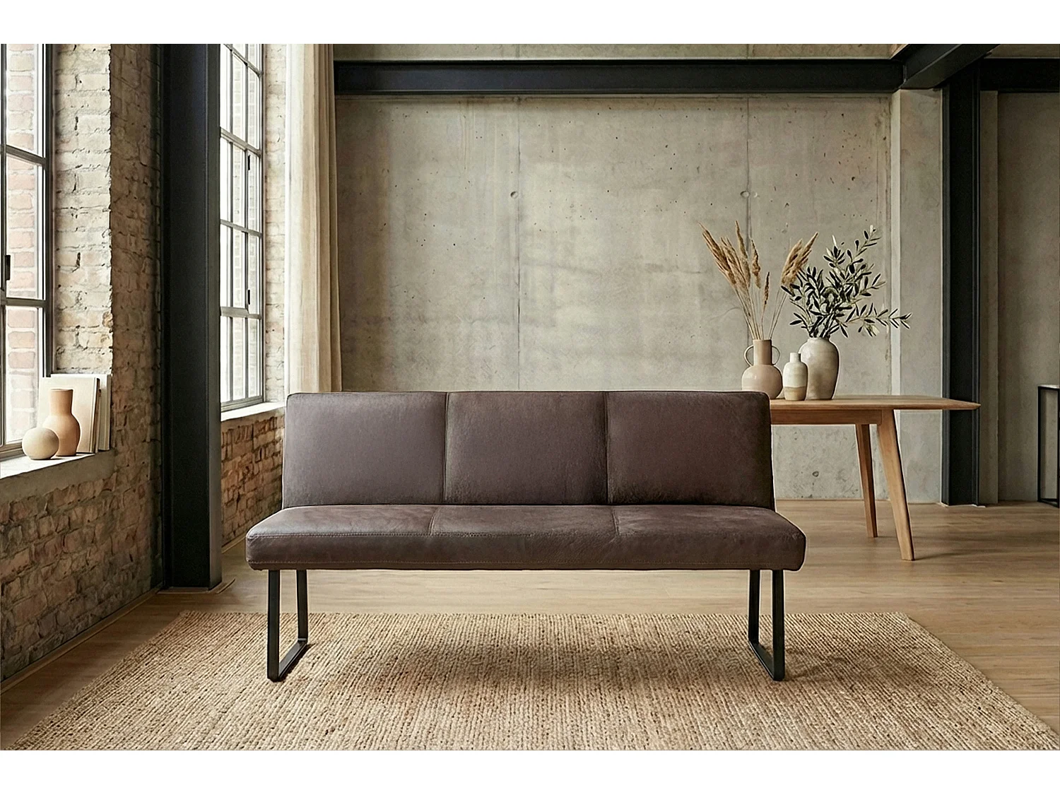 Banc rembourré - brun foncé cuir - ELEEN