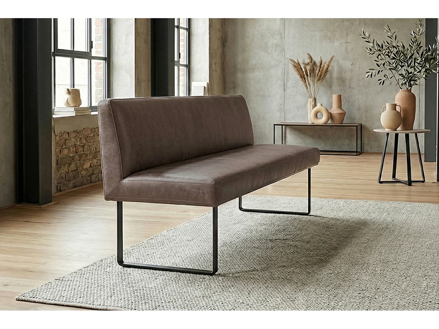 Banc rembourré - brun foncé cuir - ELEEN