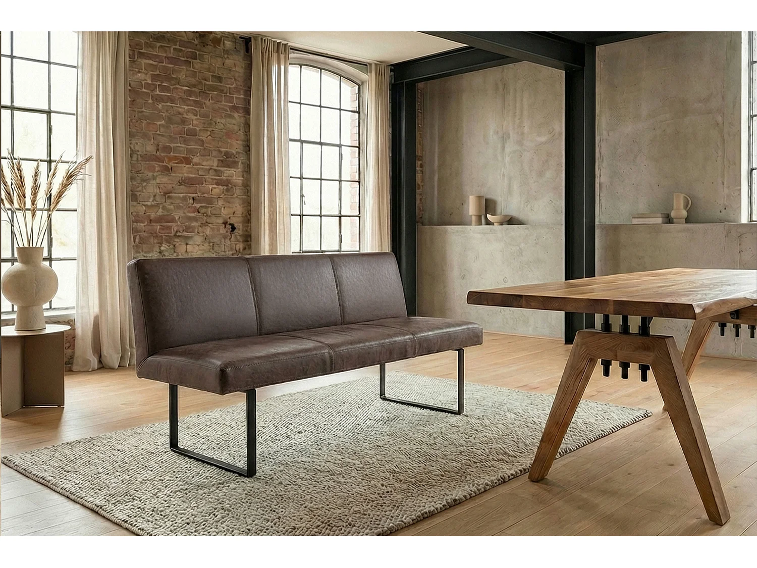 Banc rembourré - brun foncé cuir - ELEEN