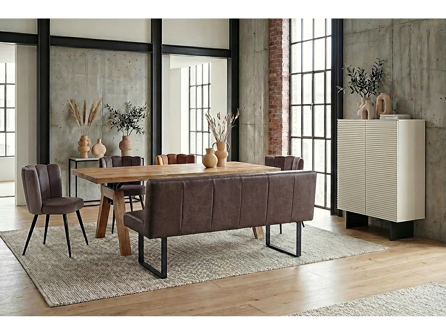 Banc rembourré - brun foncé cuir - ELEEN