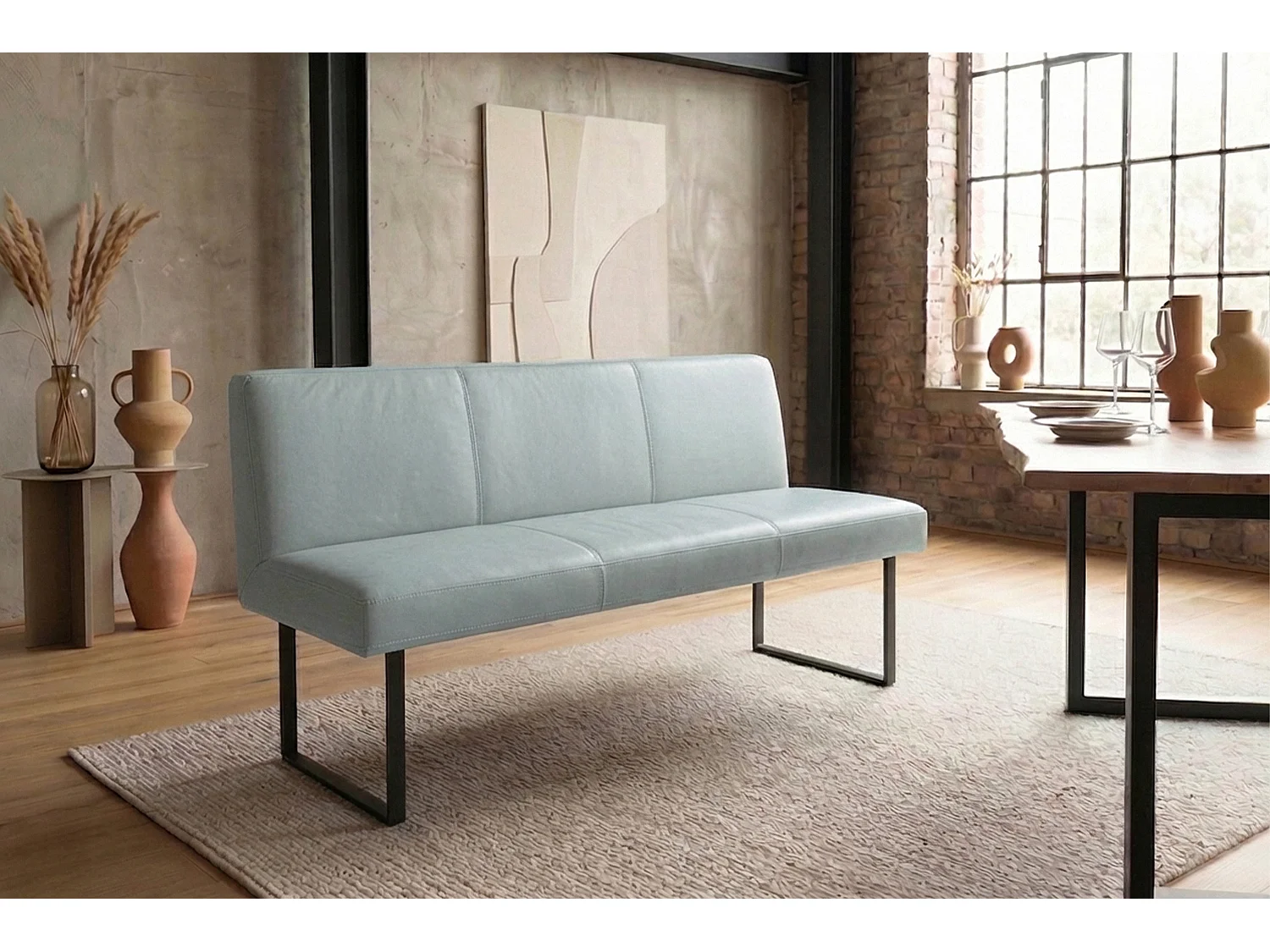 Polsterbank - Hellblau Leder - ELEEN