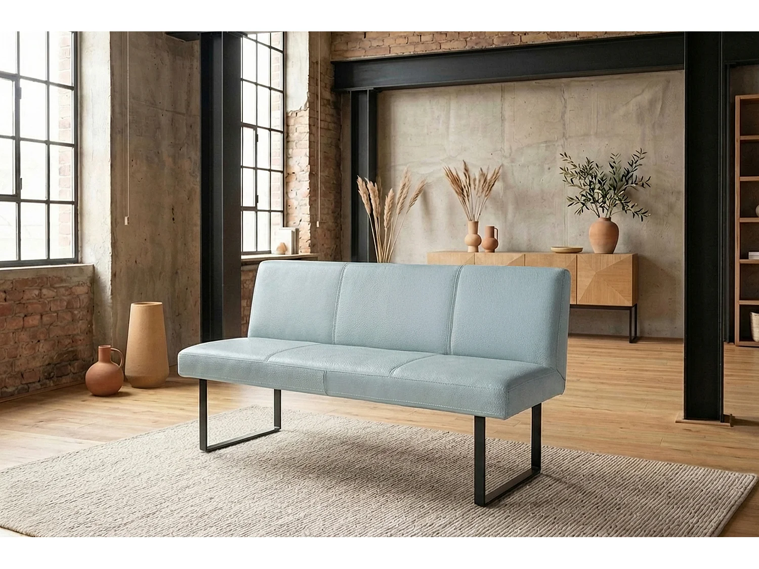 Polsterbank - Hellblau Leder - ELEEN