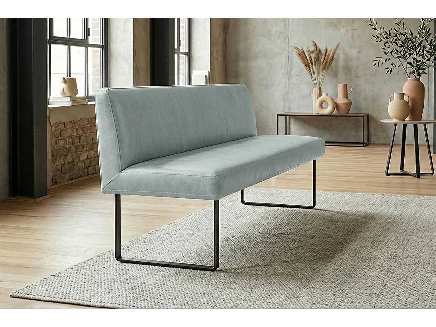 Polsterbank - Hellblau Leder - ELEEN