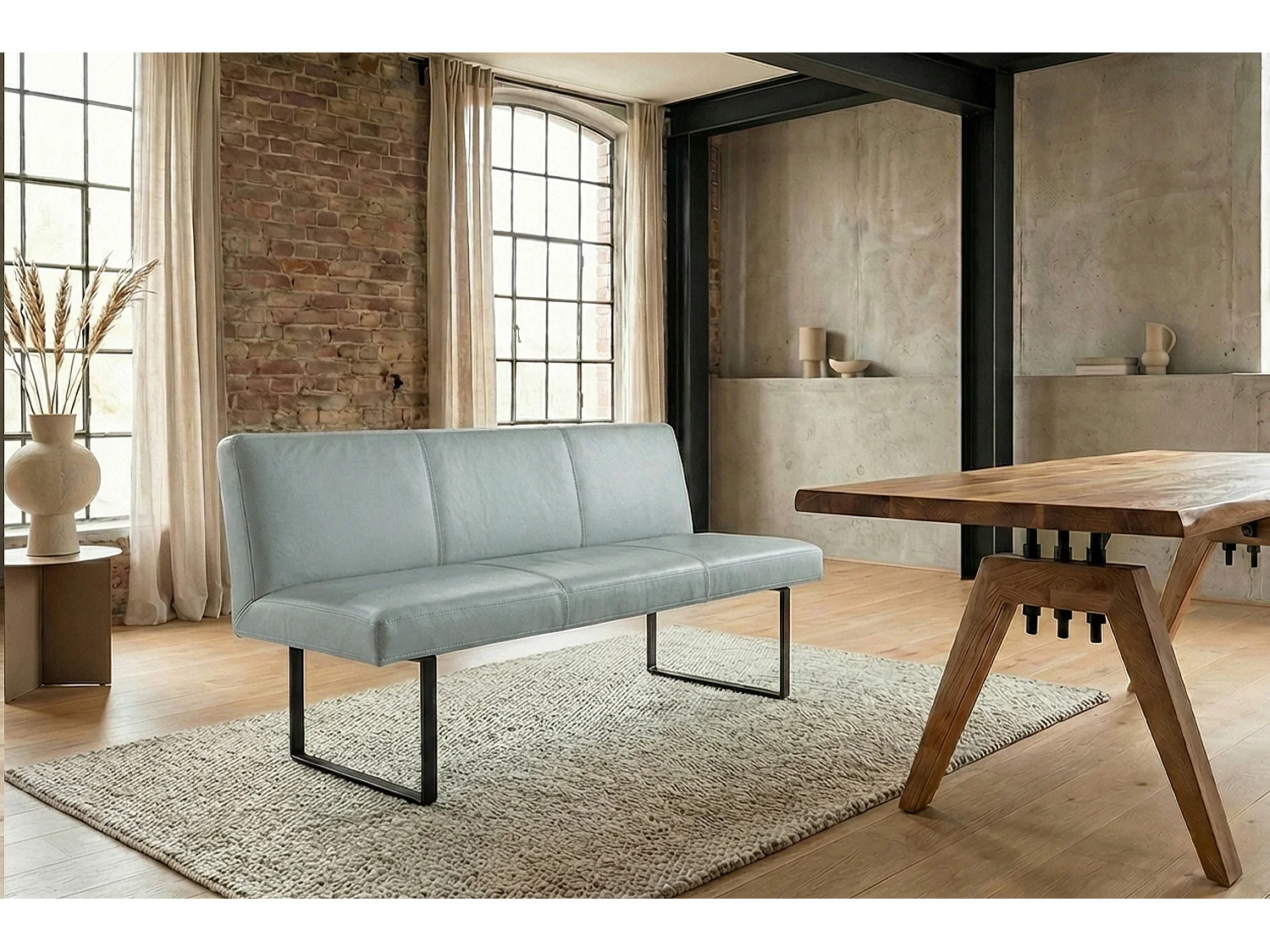 Polsterbank - Hellblau Leder - ELEEN