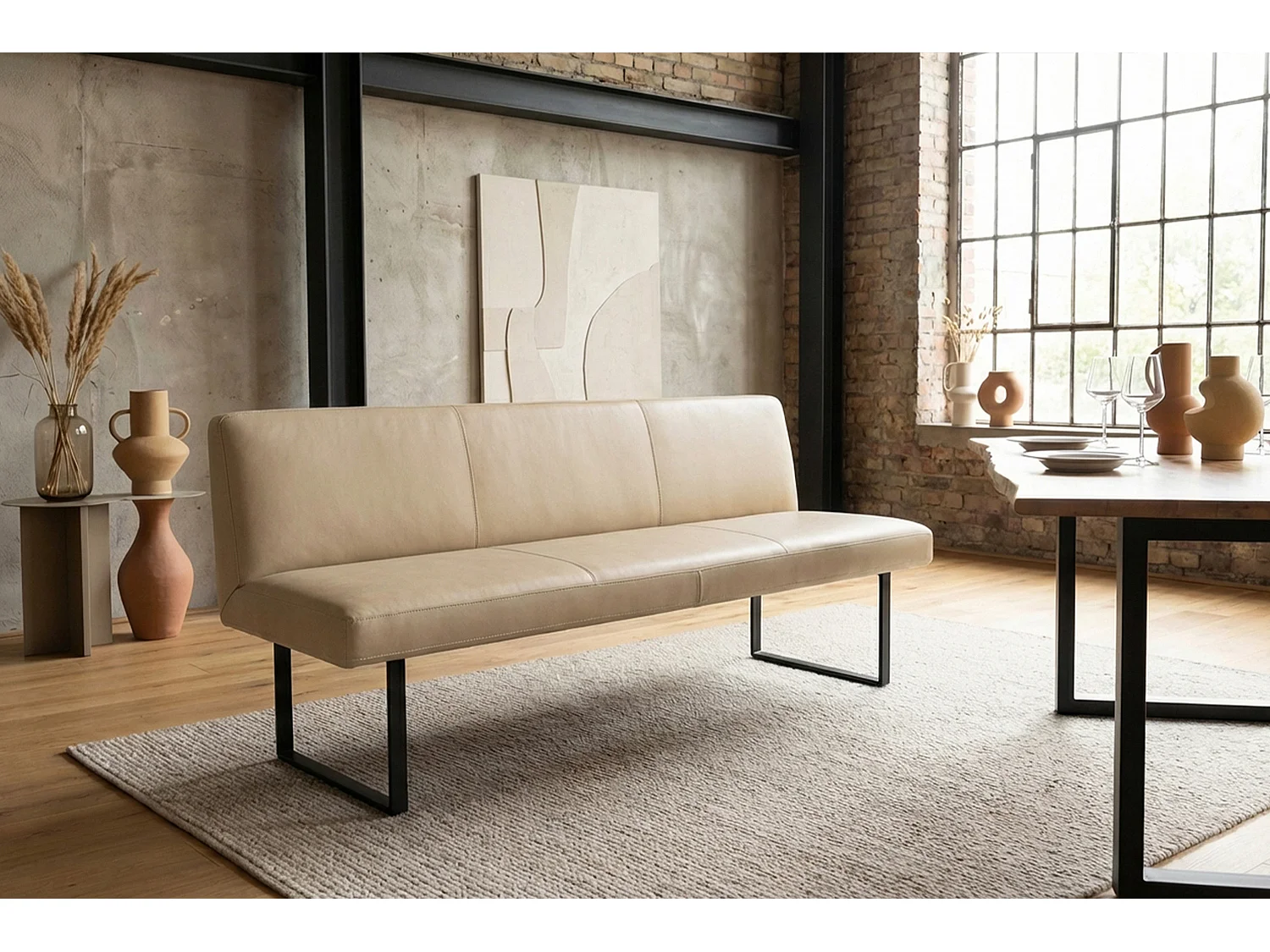 Polsterbank - Beige Leder - ELEEN