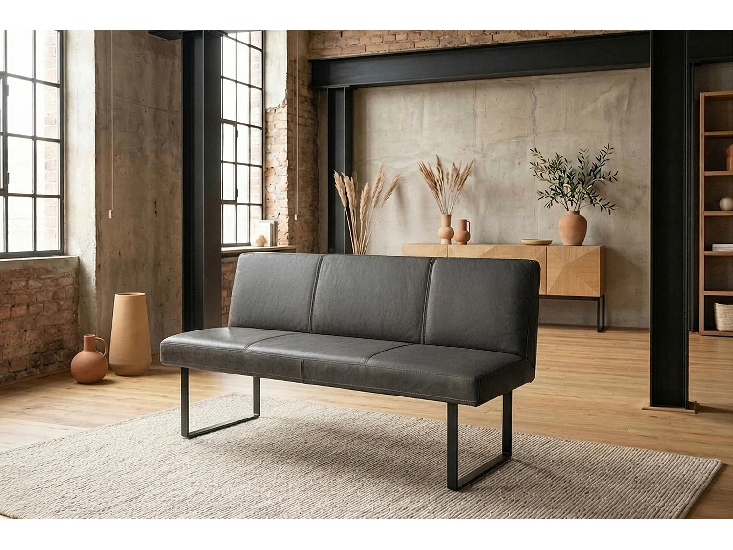 Polsterbank - Anthrazit Leder - ELEEN