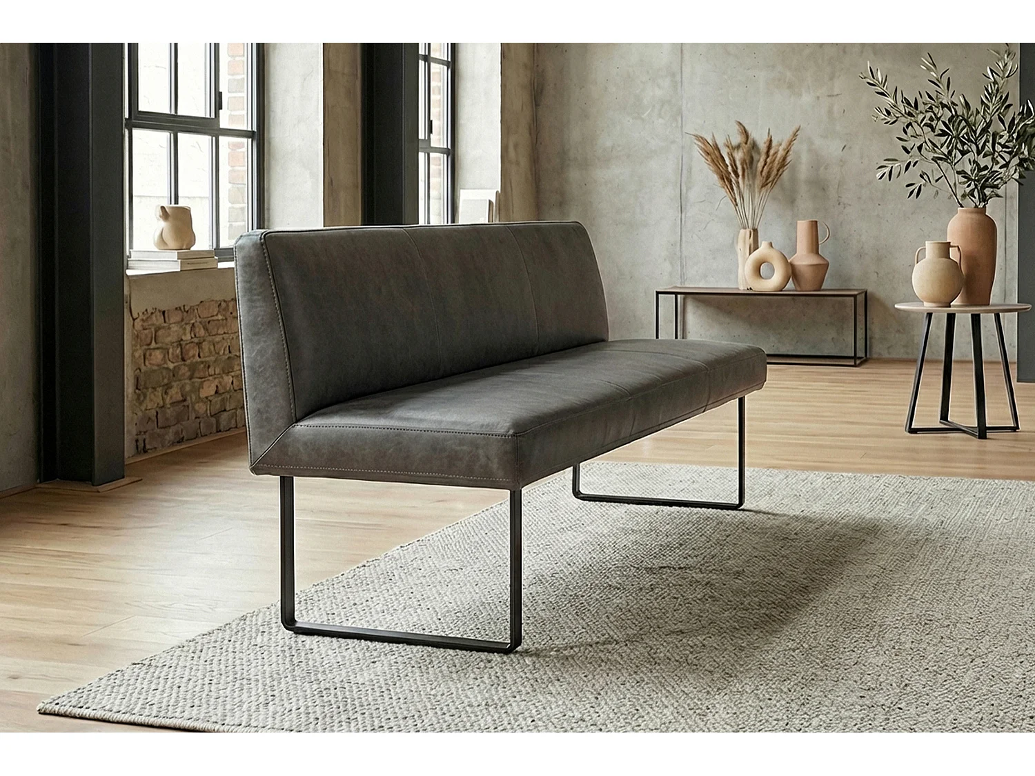 Polsterbank - Anthrazit Leder - ELEEN