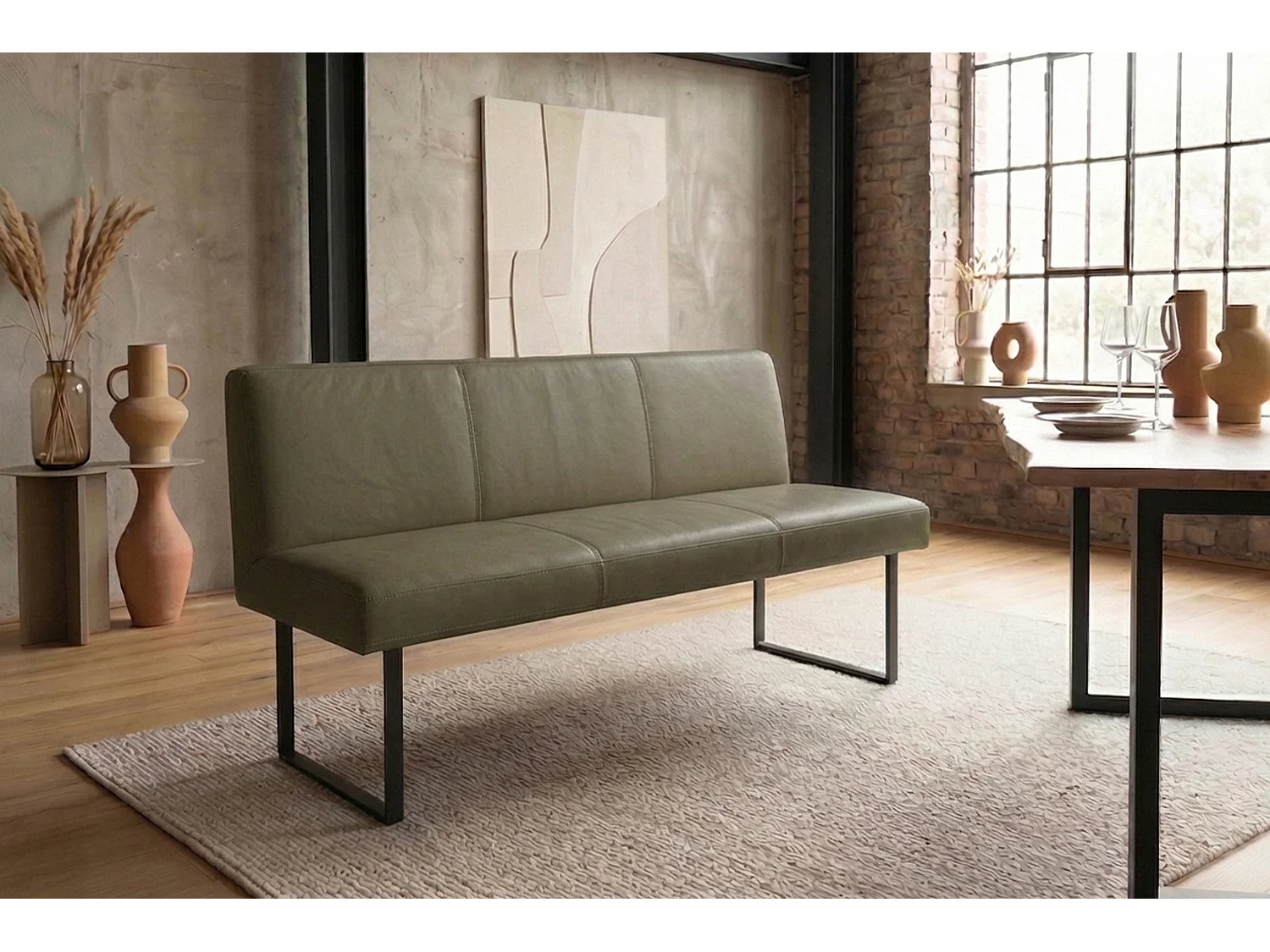 Polsterbank - Grün Leder - ELEEN