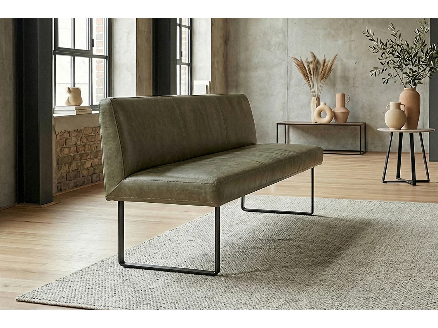 Polsterbank - Grün Leder - ELEEN