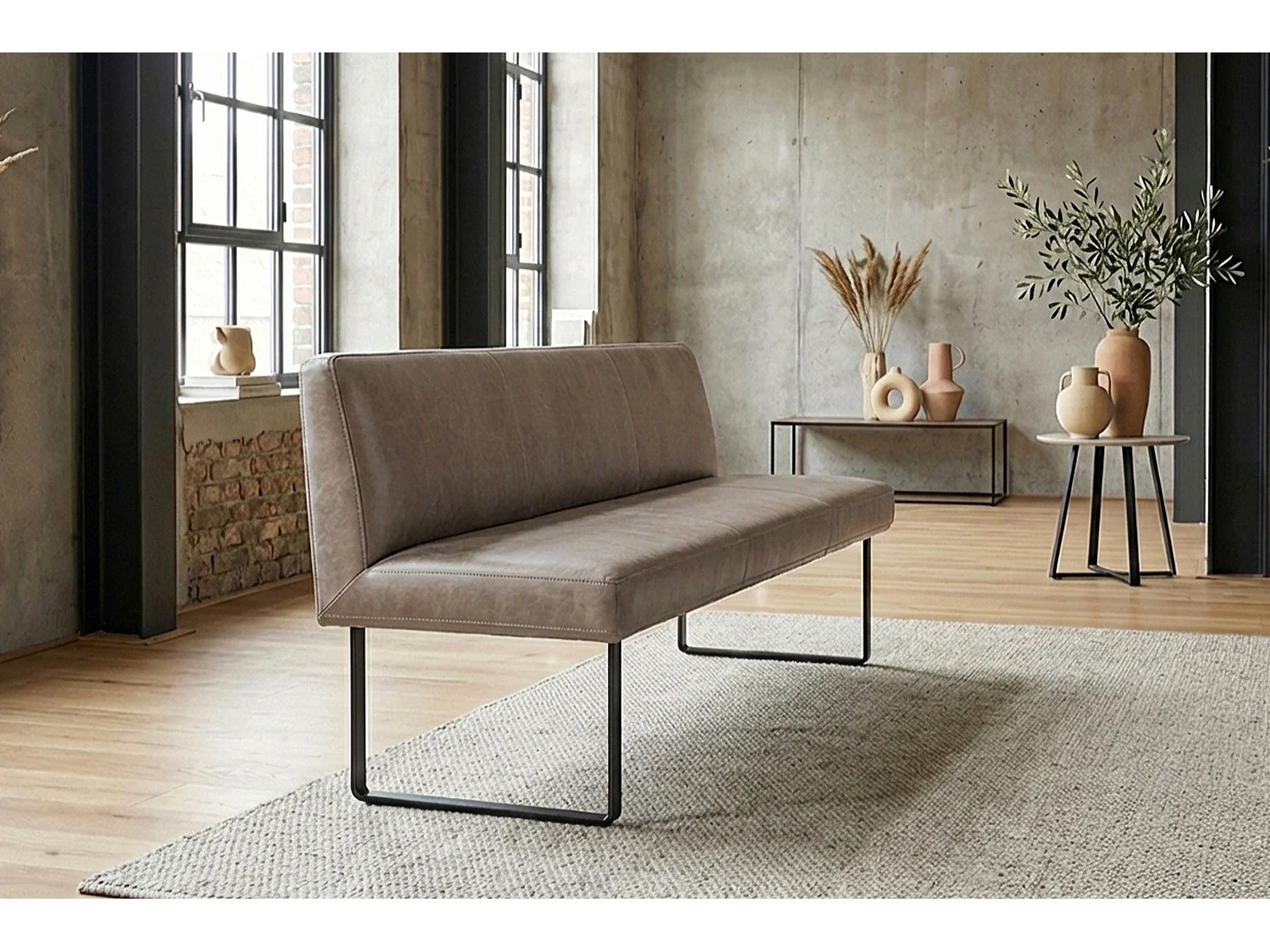 Polsterbank - Grau Leder - ELEEN