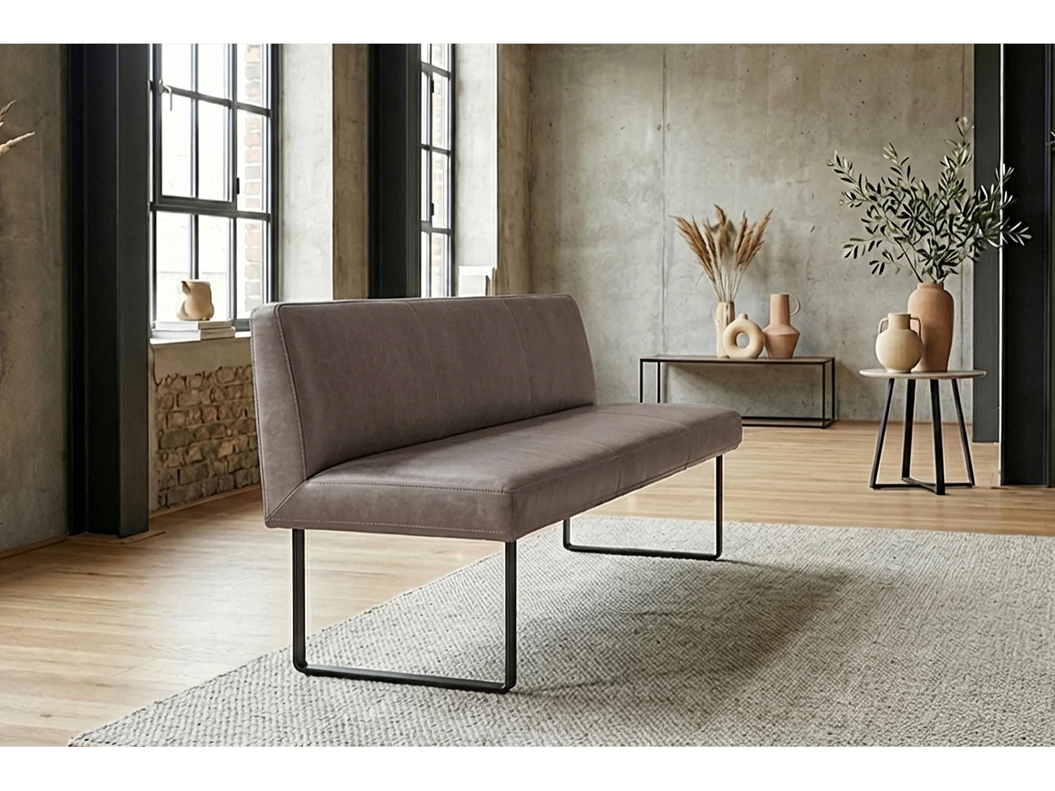 Polsterbank - Dunkelbraun Leder - ELEEN