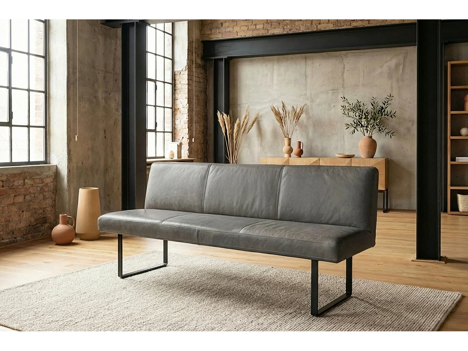 Polsterbank - Anthrazit Leder - ELEEN