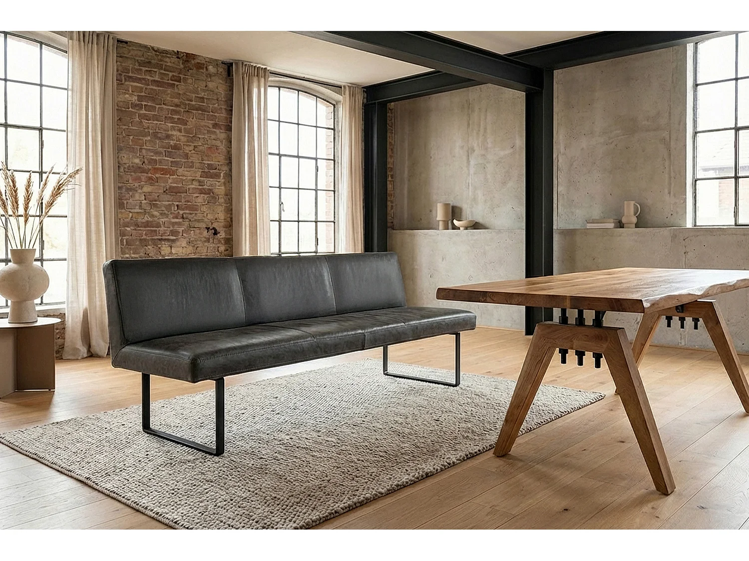 Polsterbank - Anthrazit Leder - ELEEN