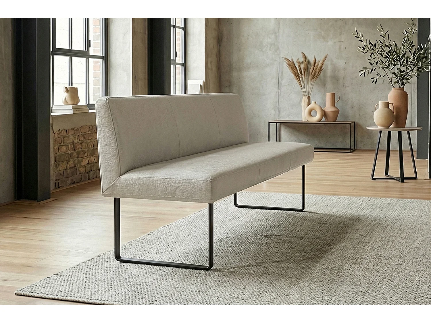 Polsterbank - Hellgrau Leder - ELEEN