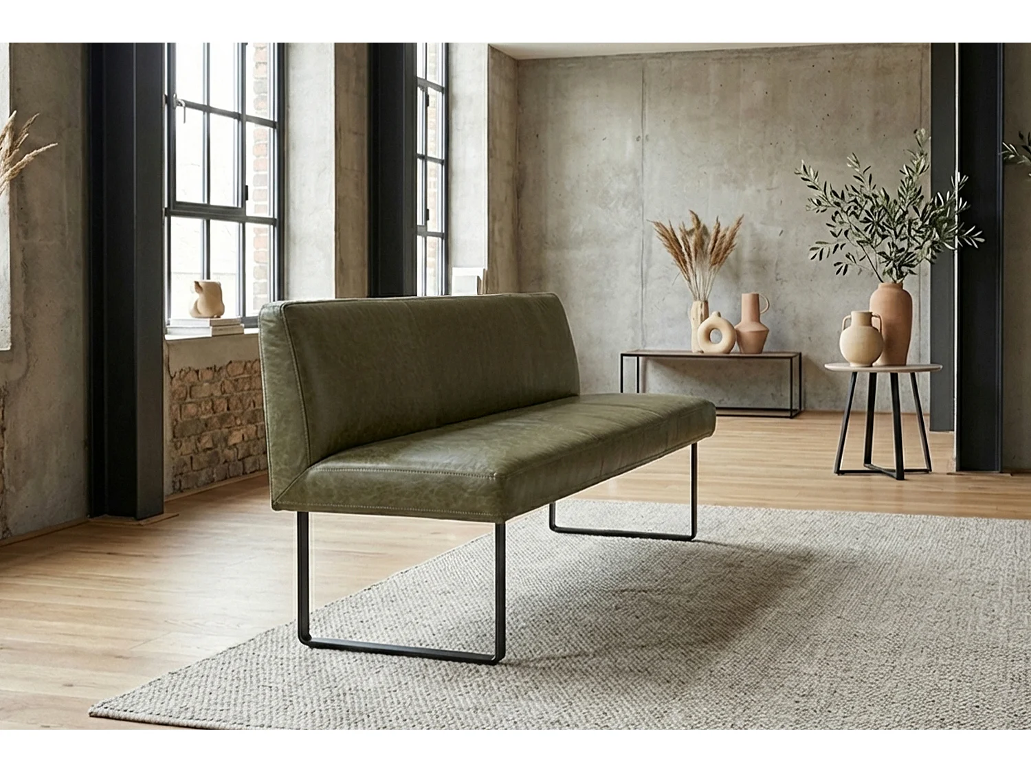 Polsterbank - Grün Leder - ELEEN