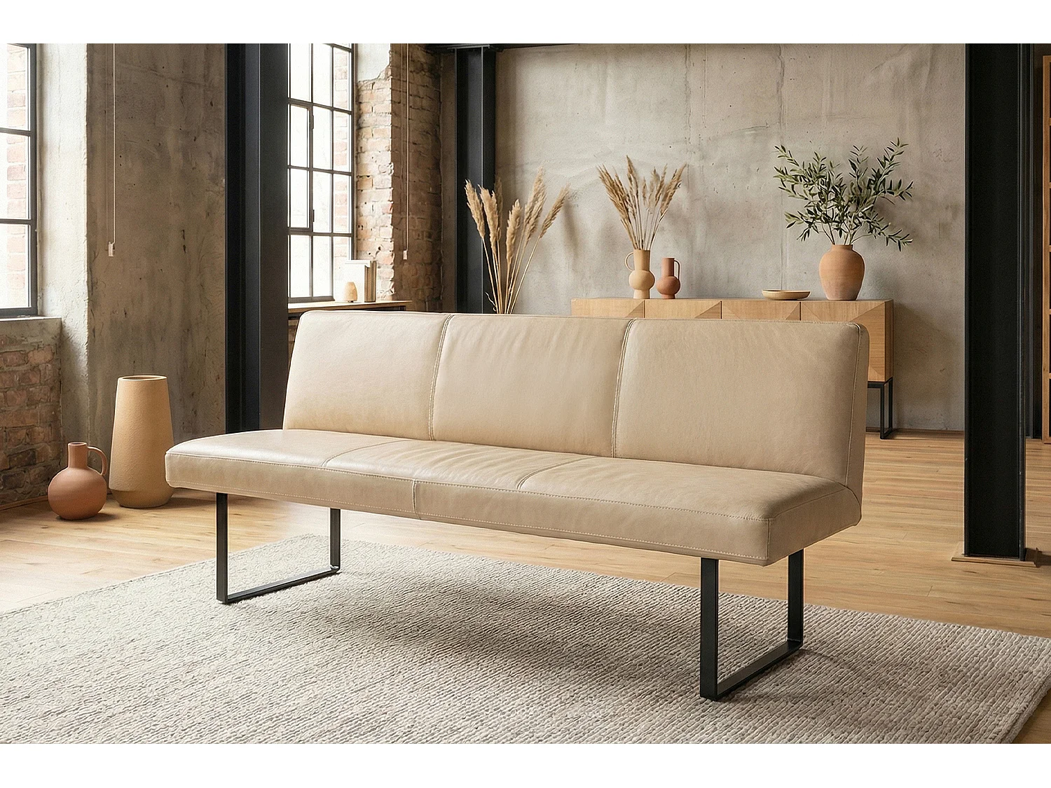 Polsterbank - Beige Leder - ELEEN