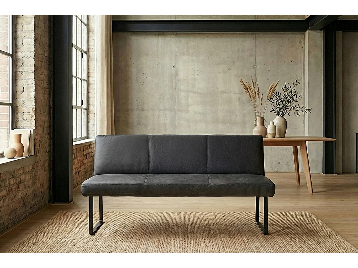 Polsterbank - Schwarz Leder - ELEEN