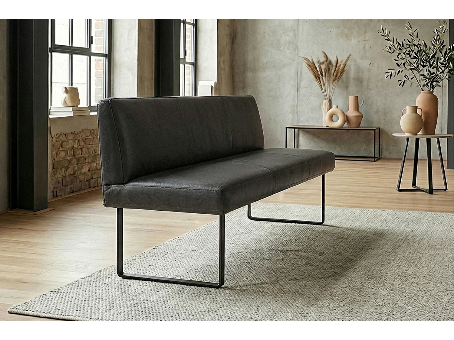 Polsterbank - Schwarz Leder - ELEEN