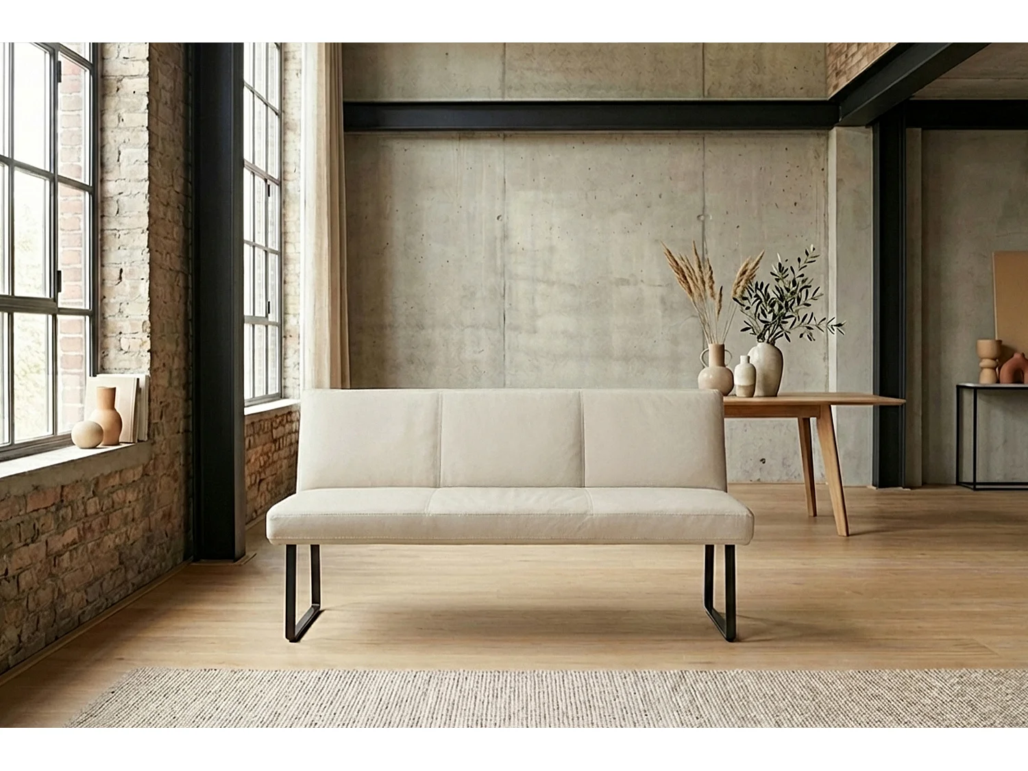 Polsterbank - Hellgrau Leder - ELEEN