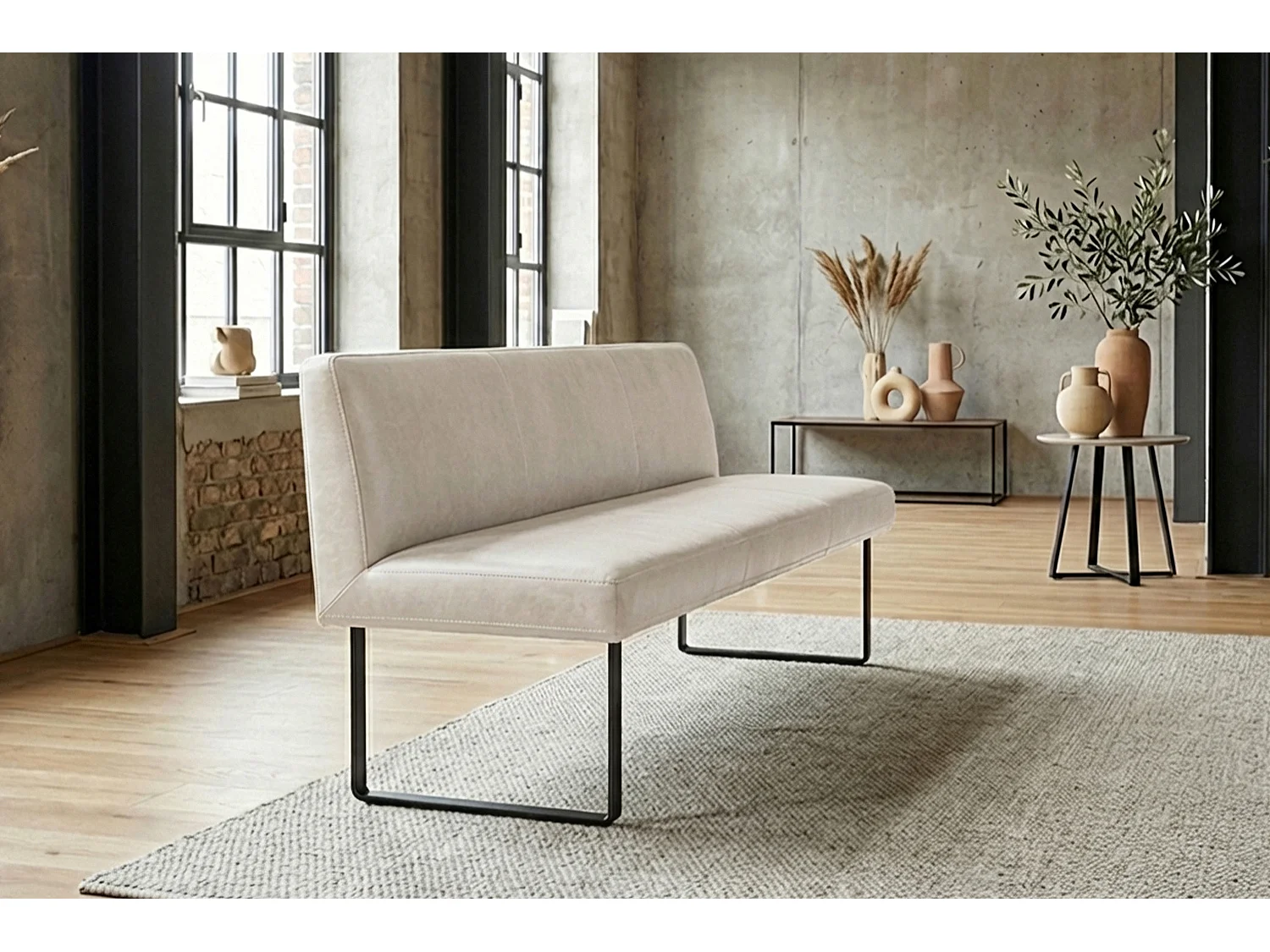 Polsterbank - Hellgrau Leder - ELEEN