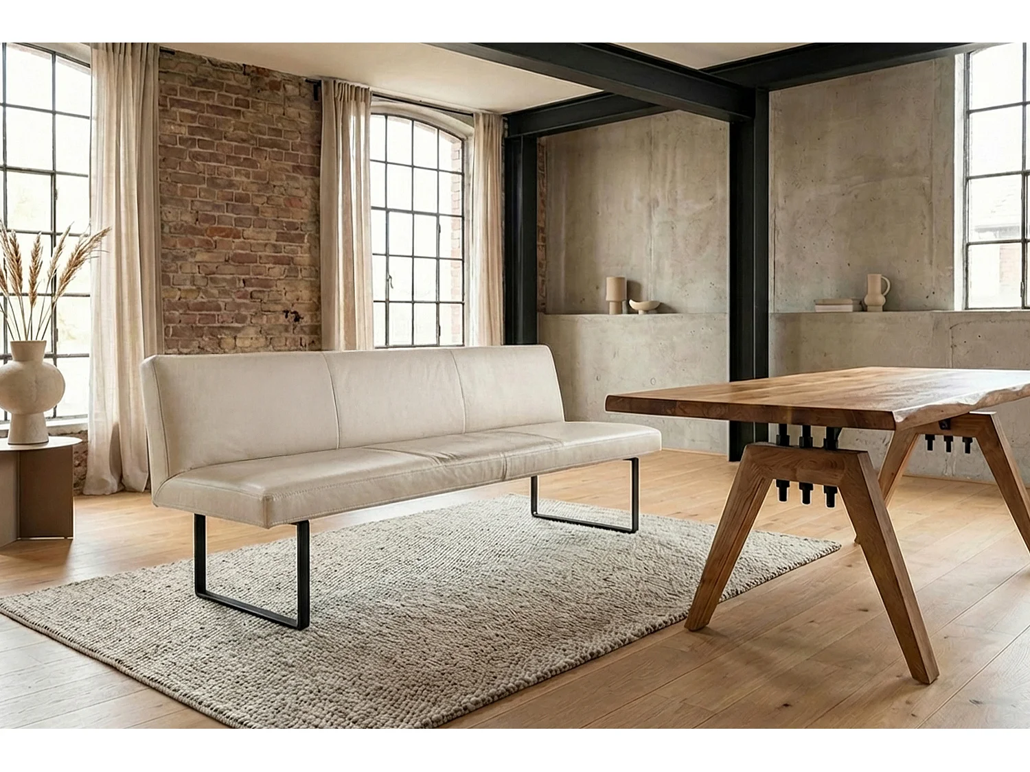 Polsterbank - Hellgrau Leder - ELEEN