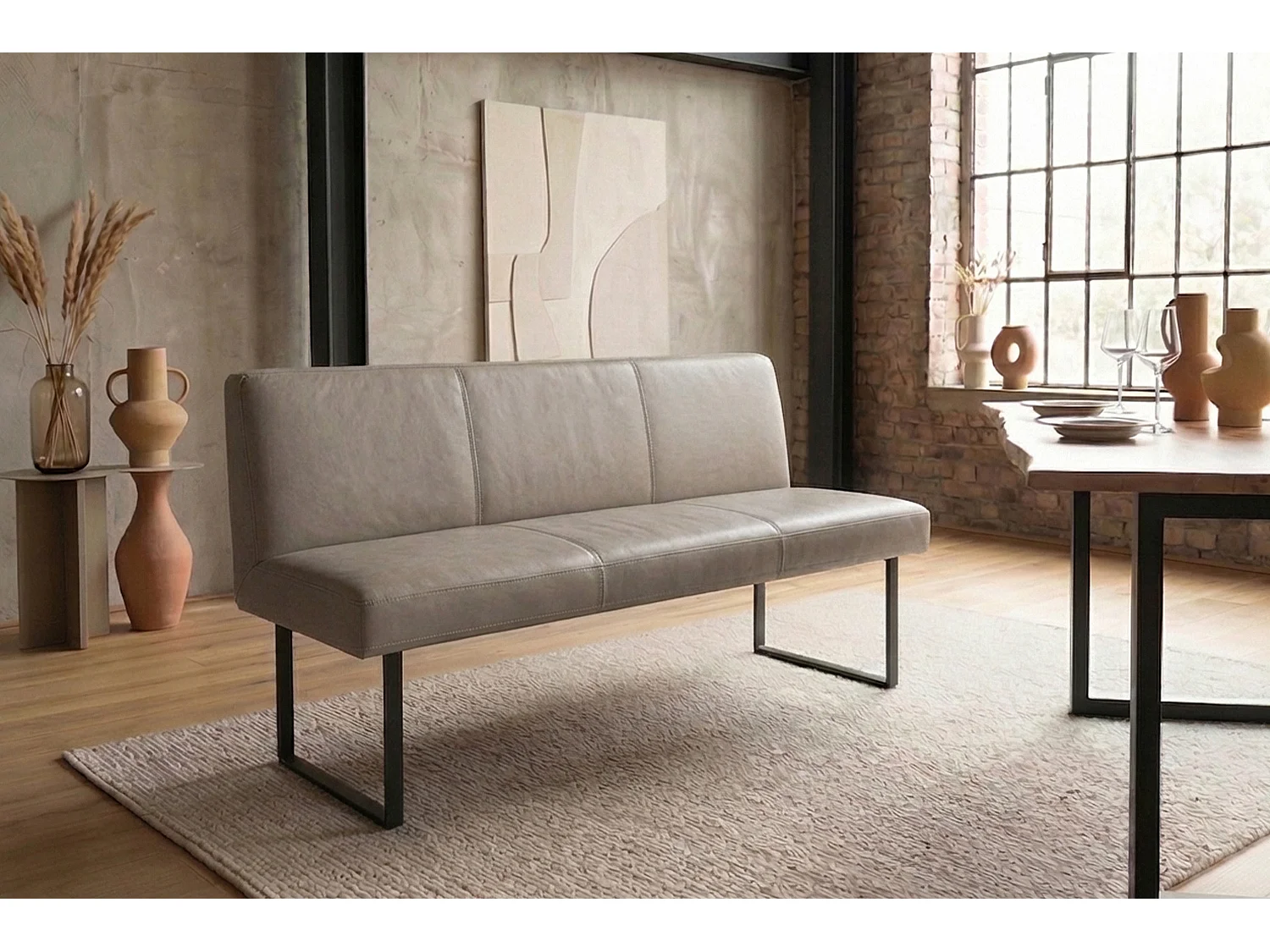 Polsterbank - Grau Leder - ELEEN