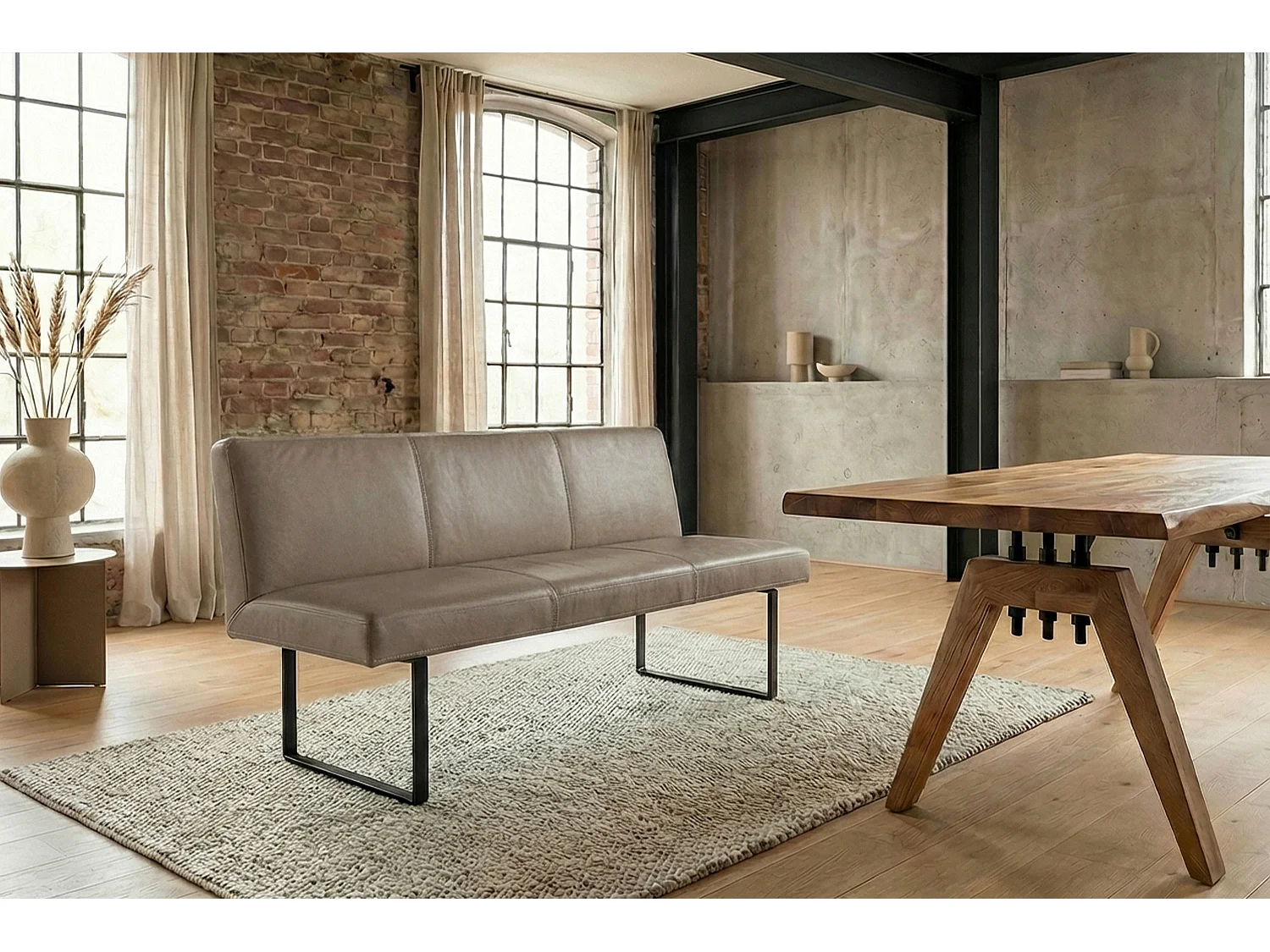 Polsterbank - Grau Leder - ELEEN