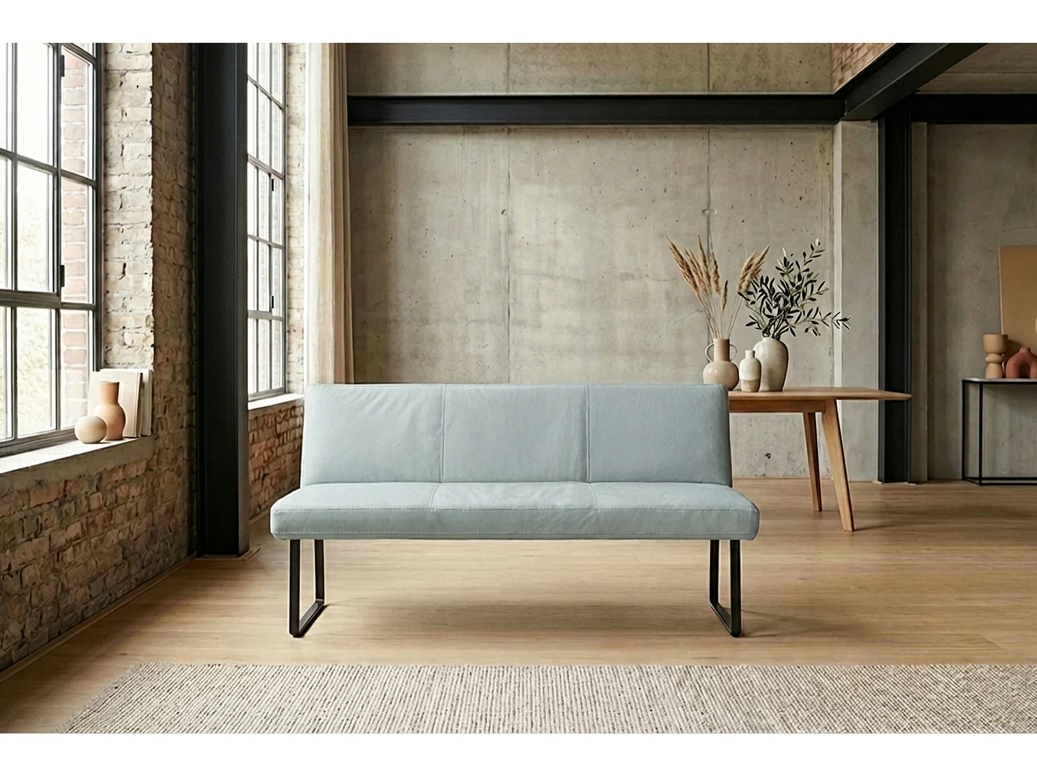 Polsterbank - Hellblau Leder - ELEEN