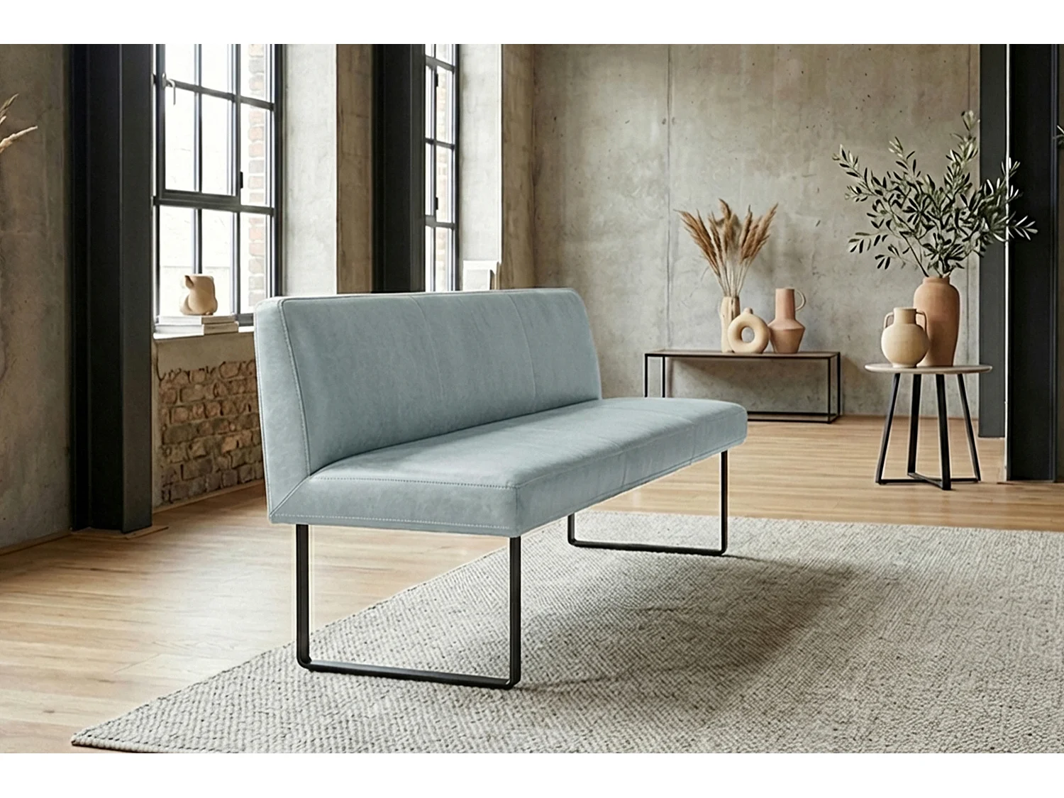 Polsterbank - Hellblau Leder - ELEEN