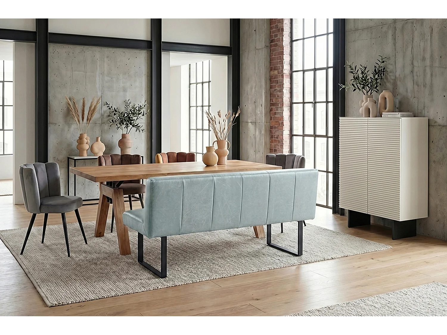 Polsterbank - Hellblau Leder - ELEEN