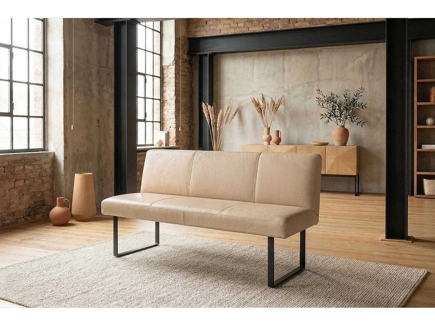 Polsterbank - Beige Leder - ELEEN