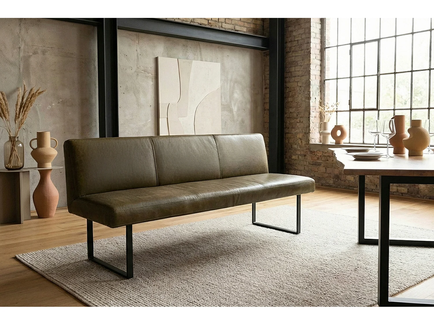 Polsterbank - Grün Leder - ELEEN