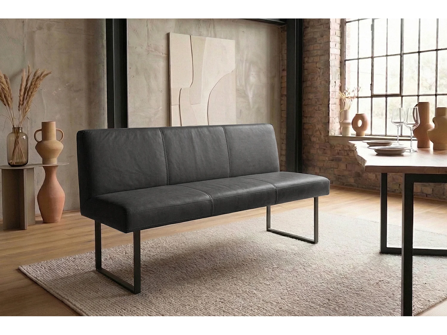Polsterbank - Schwarz Leder - ELEEN