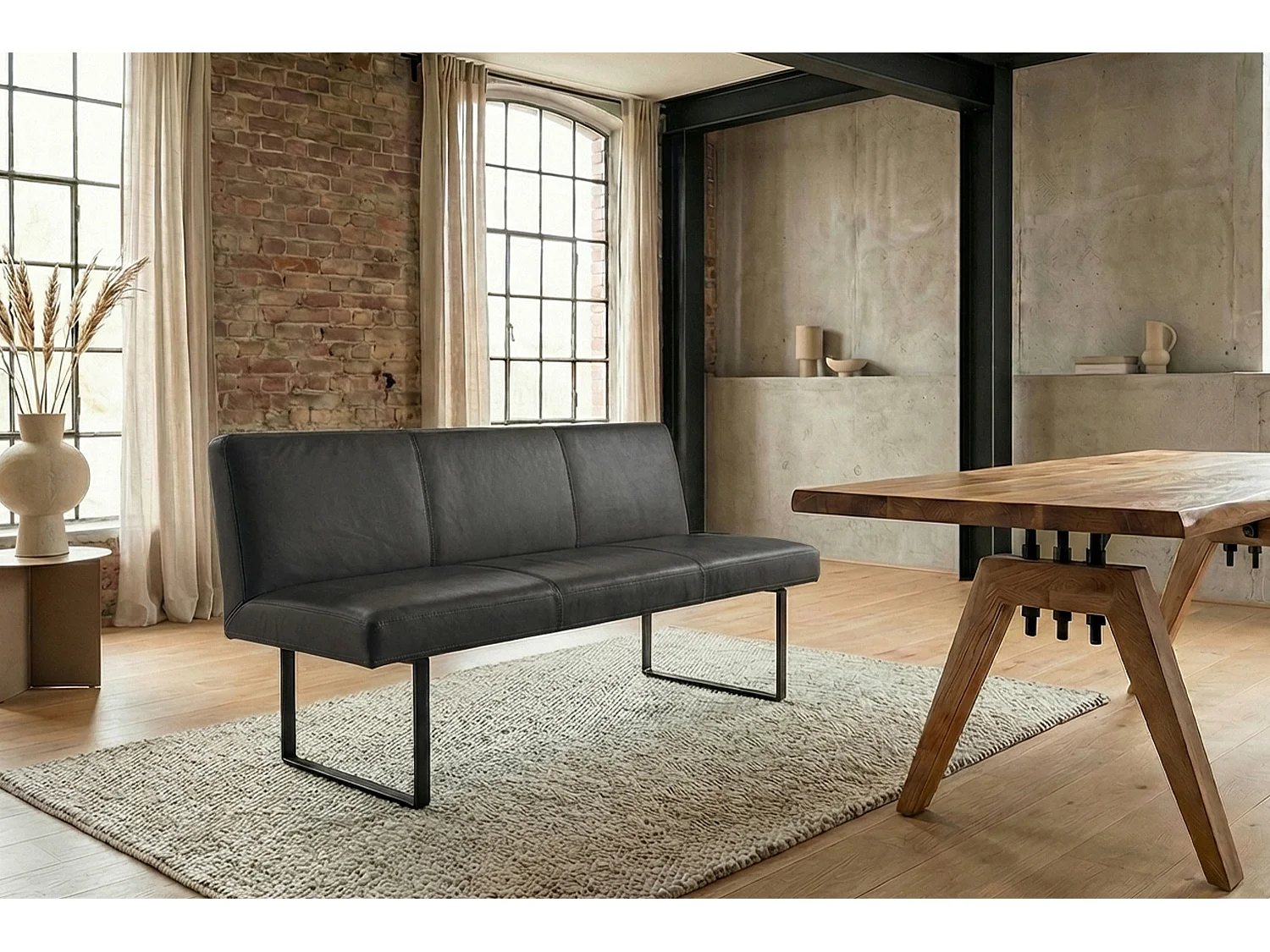 Polsterbank - Schwarz Leder - ELEEN