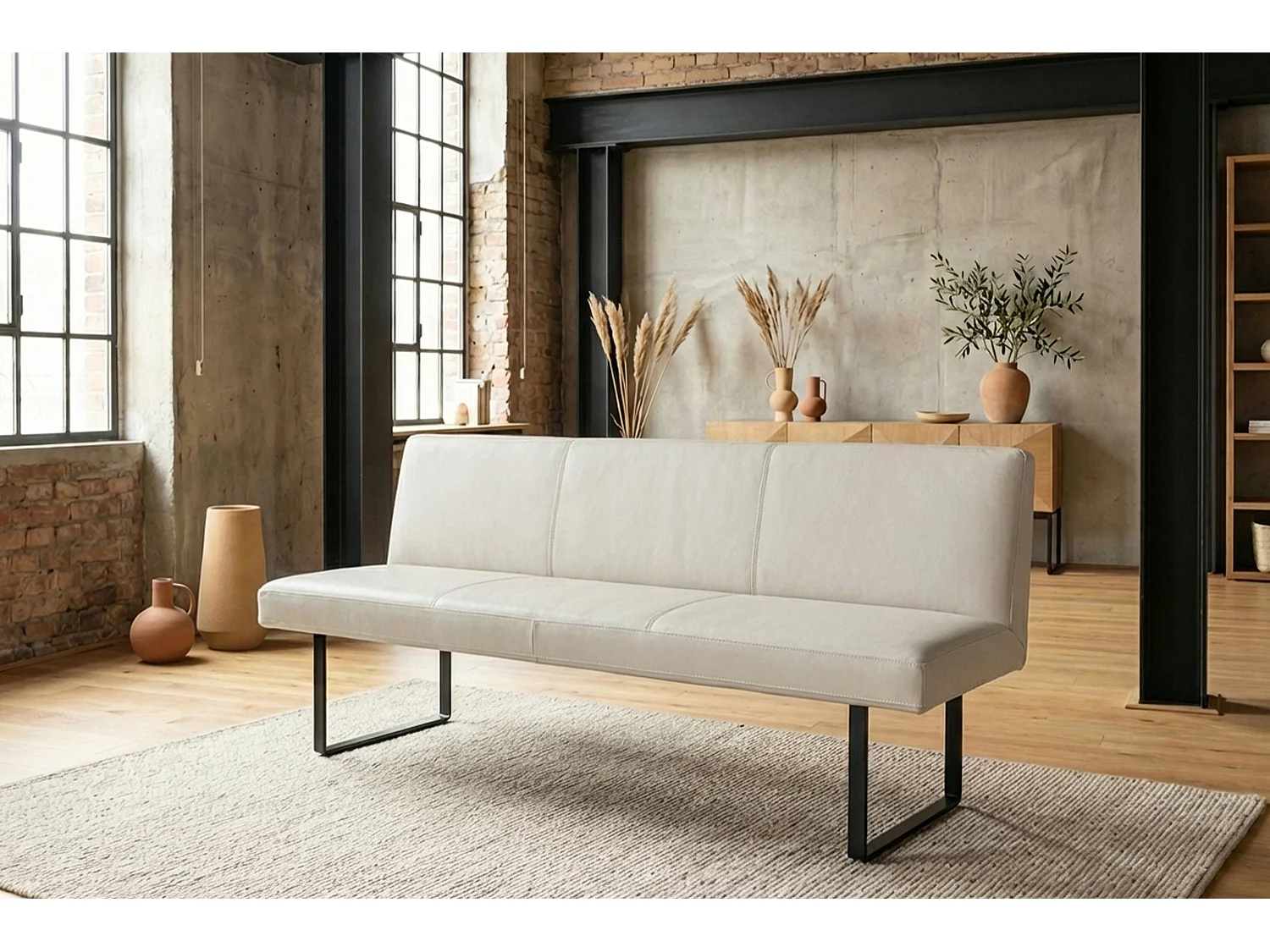 Polsterbank - Hellgrau Leder - ELEEN