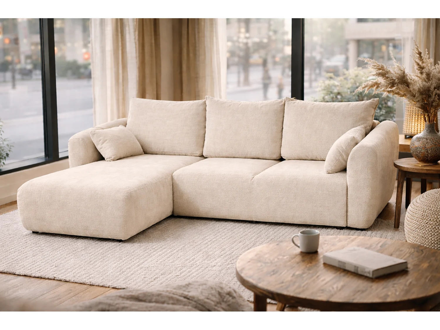 Canapé d’angle Santi avec fonction couchage et coffre – 255×165 cm – moderne, convertible, confortable pour le salon