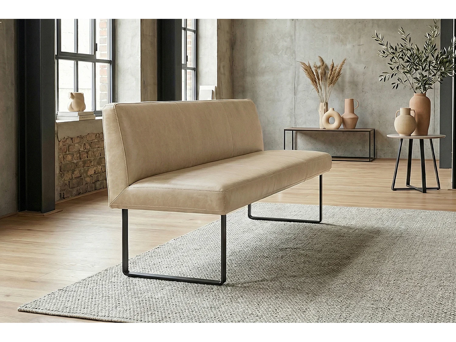 Polsterbank - Beige Leder - ELEEN