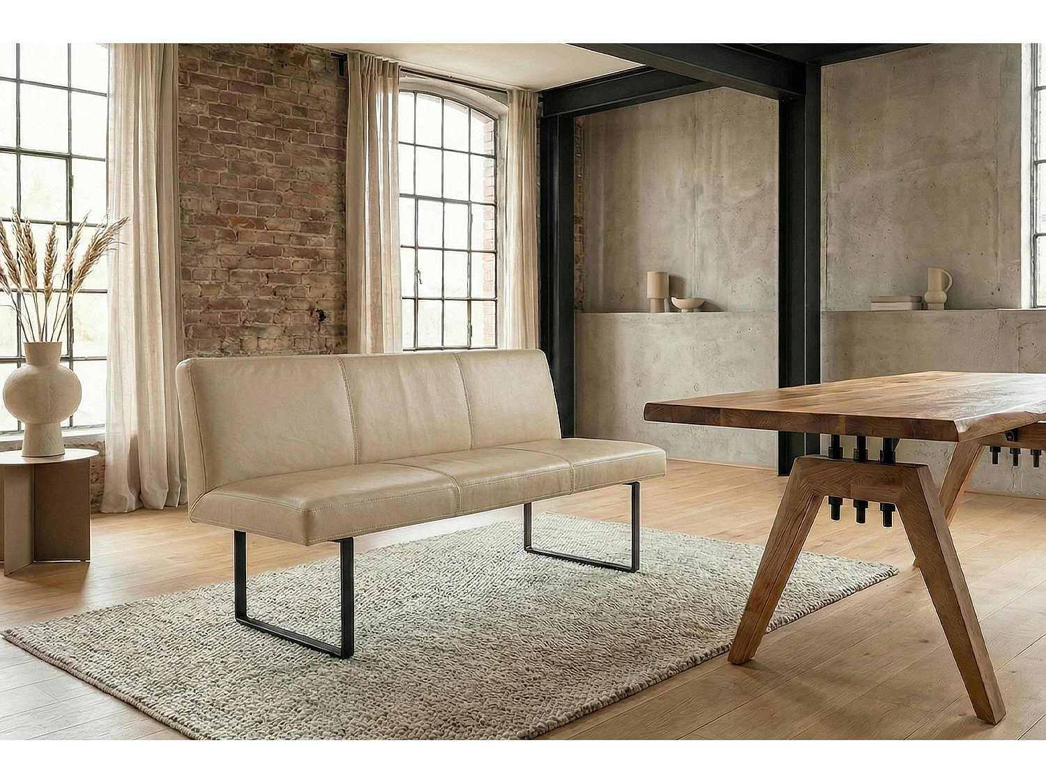 Polsterbank - Beige Leder - ELEEN