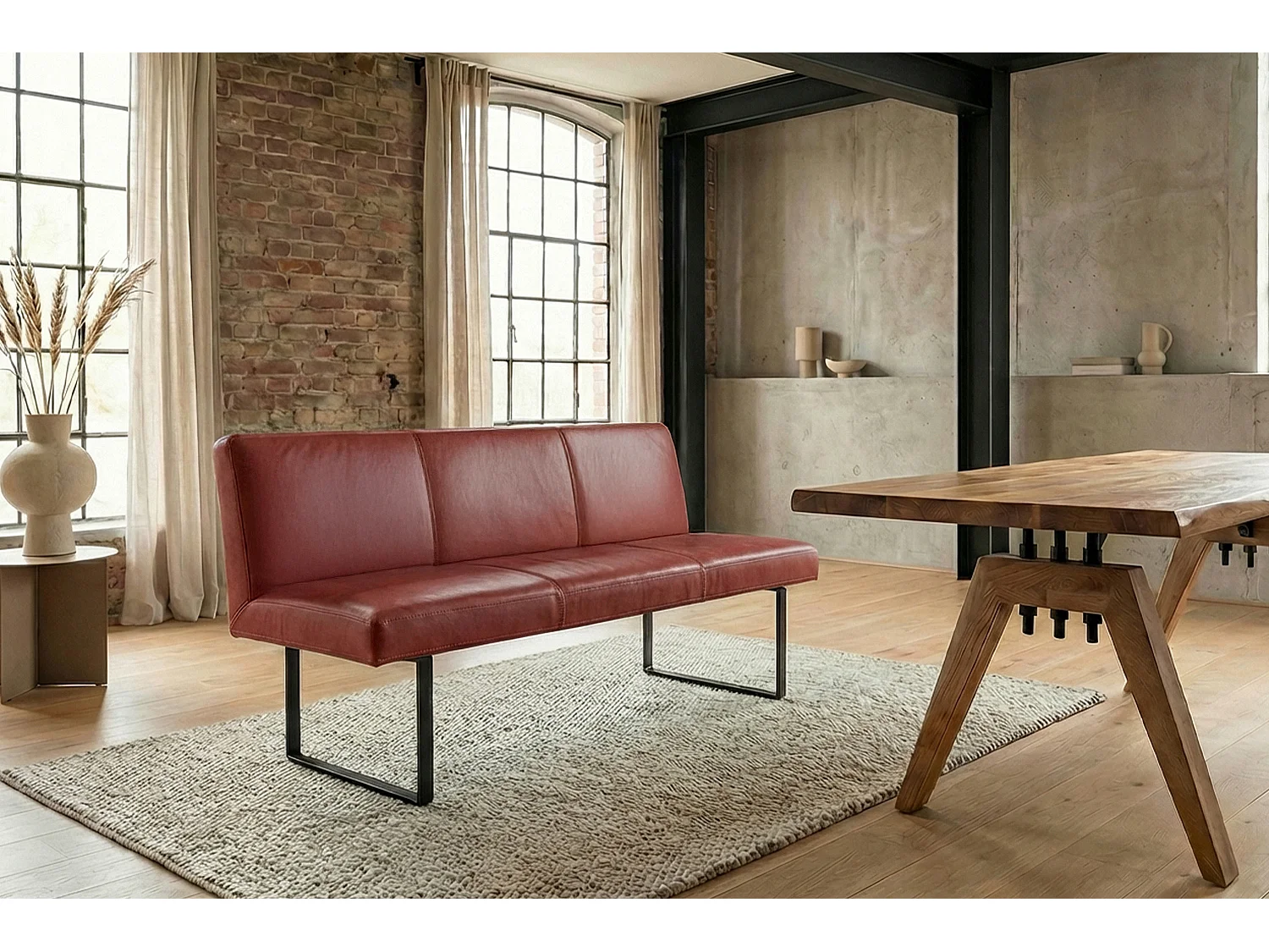 Polsterbank - Rot Leder - ELEEN