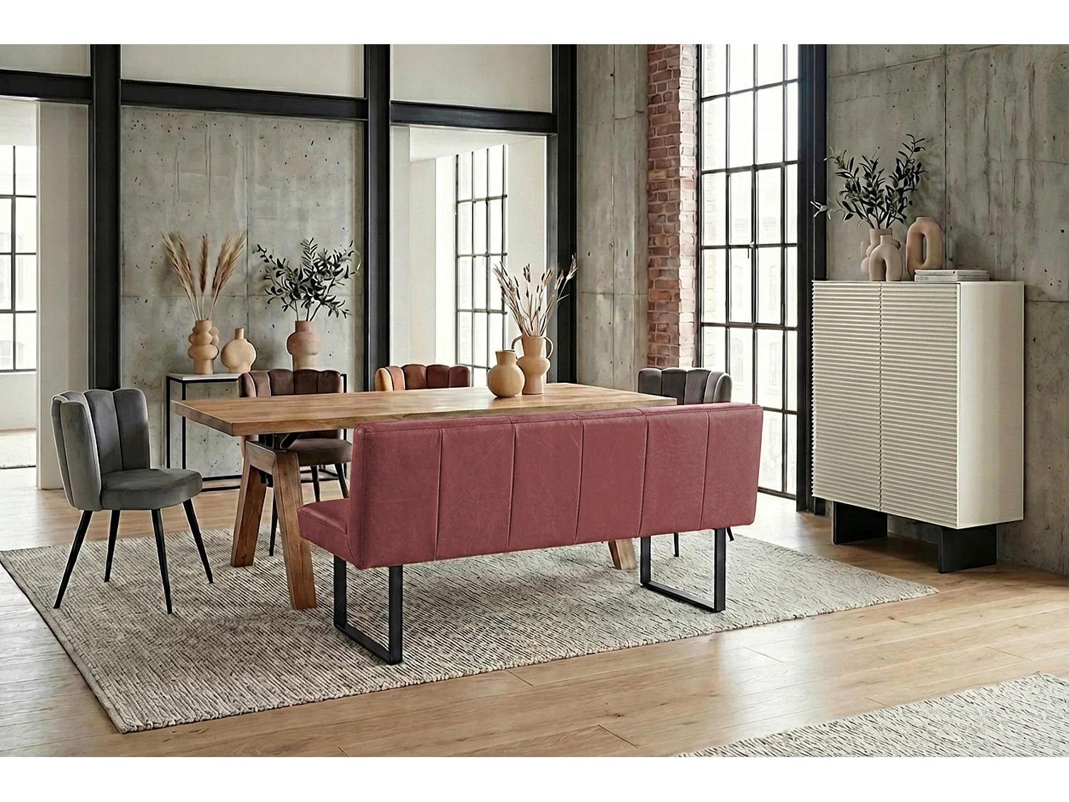 Polsterbank - Rot Leder - ELEEN