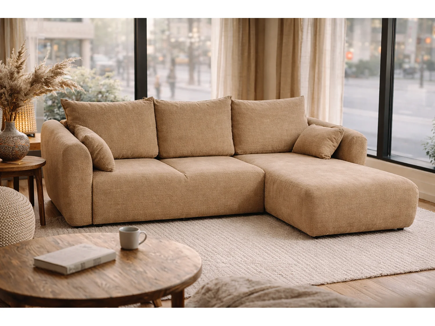 Canapé d’angle Santi avec fonction couchage et coffre – 255×165 cm – moderne, convertible, confortable pour le salon