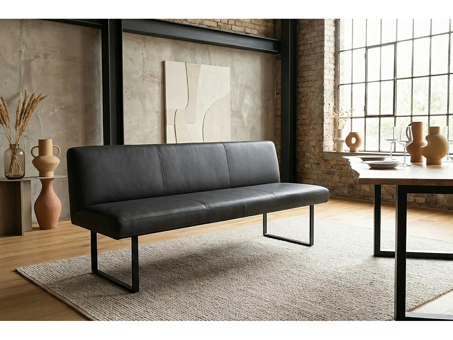 Polsterbank - Schwarz Leder - ELEEN