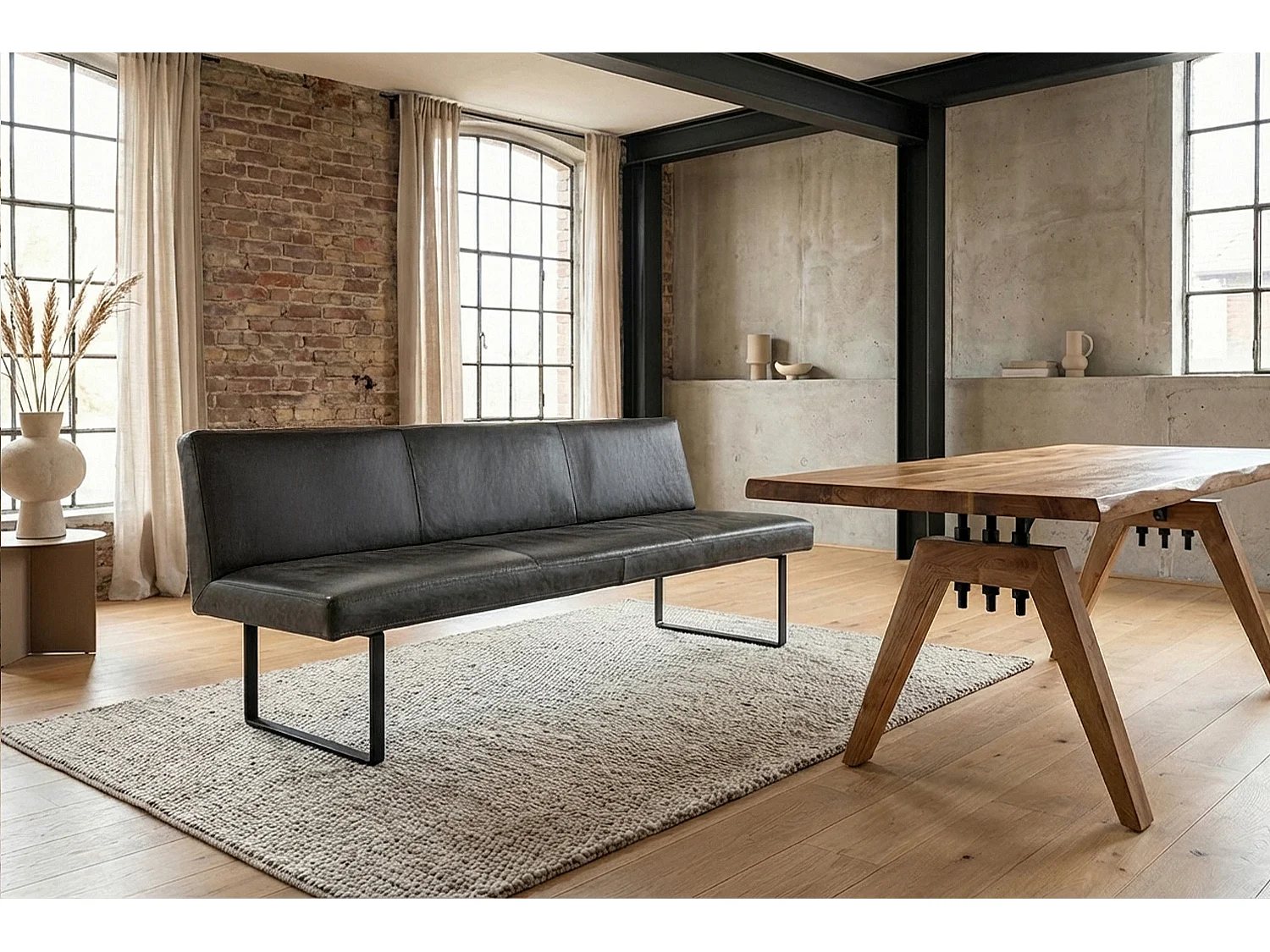 Polsterbank - Schwarz Leder - ELEEN