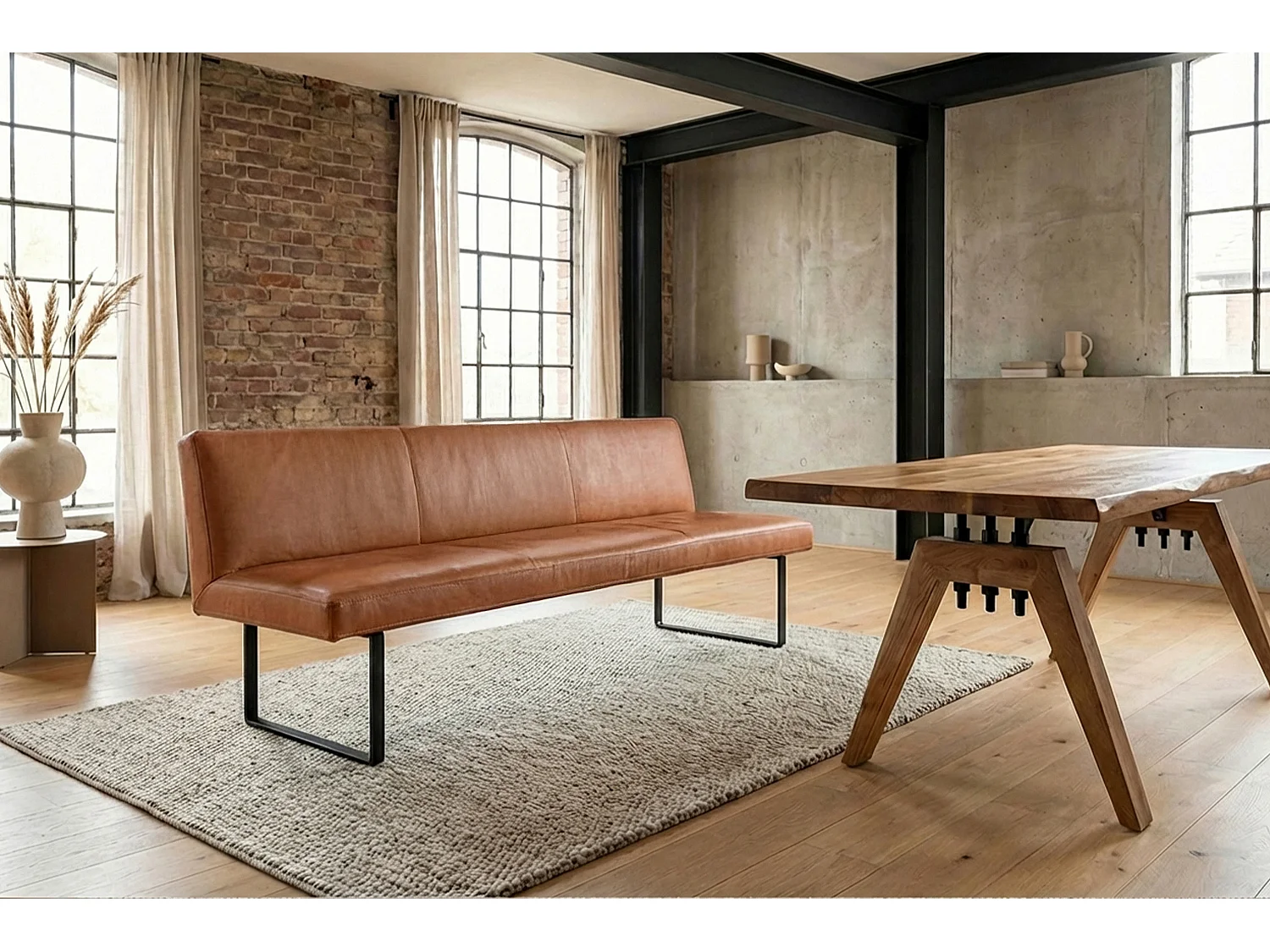 Polsterbank - Braun Leder - ELEEN